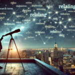 Persona en una azotea observando constelaciones de palabras clave en el cielo nocturno, simbolizando la exploración de nuevos mercados