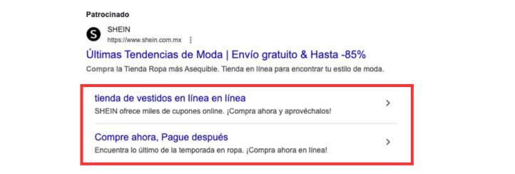 Vínvulo de sitios en tienda online